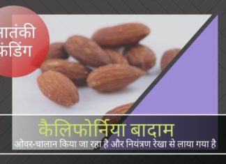 भारत में पाकिस्तान स्थित आतंकवादियों द्वारा ‘कैलिफोर्निया बादाम’ आतंकी फंडिंग का एक तरीका बनता जा रहा है एलओसी व्यापार को रोकने के कारणों में से एक है - भारत मे लाये जाने वाले कैलिफोर्निया बादाम का अधि-चालान (Over-invoice)।