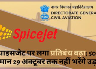 डीजीसीए ने स्पाइसजेट पर लगे प्रतिबंध को बढ़ाया; कंपनी के 50% विमान 29 अक्टूबर तक नहीं भरेंगे उड़ान